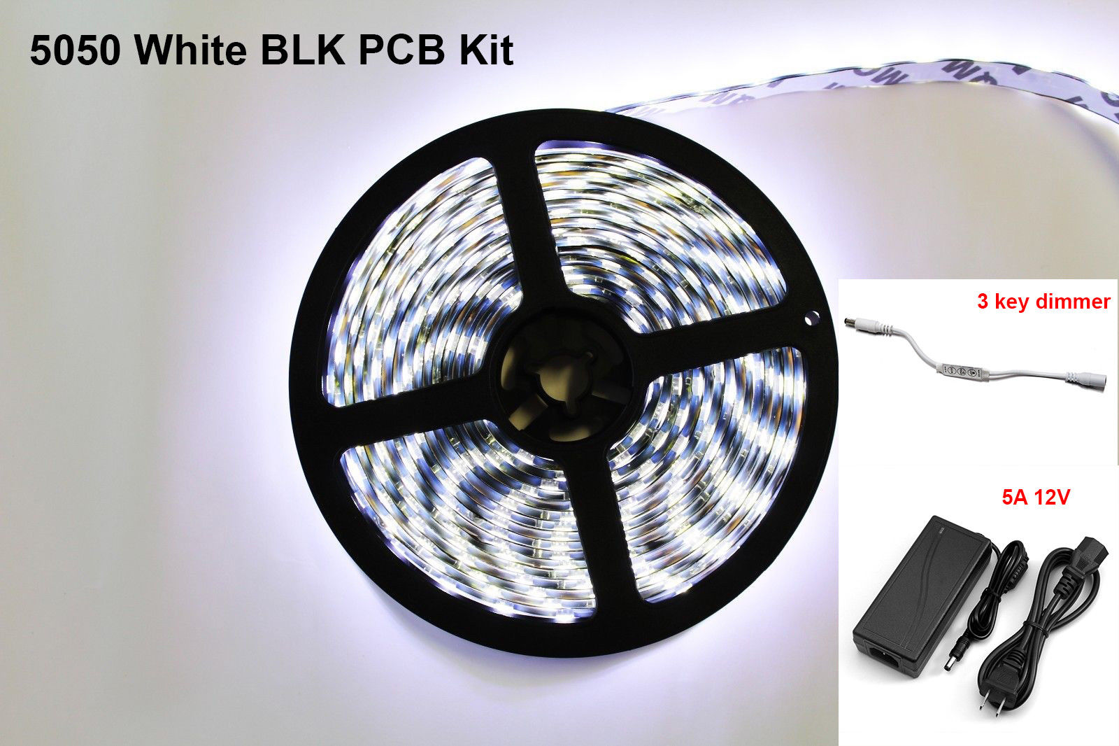 5M 300 LED Light Strip 5050 Pure White Non-waterproof with Dimmer & 12V Power 