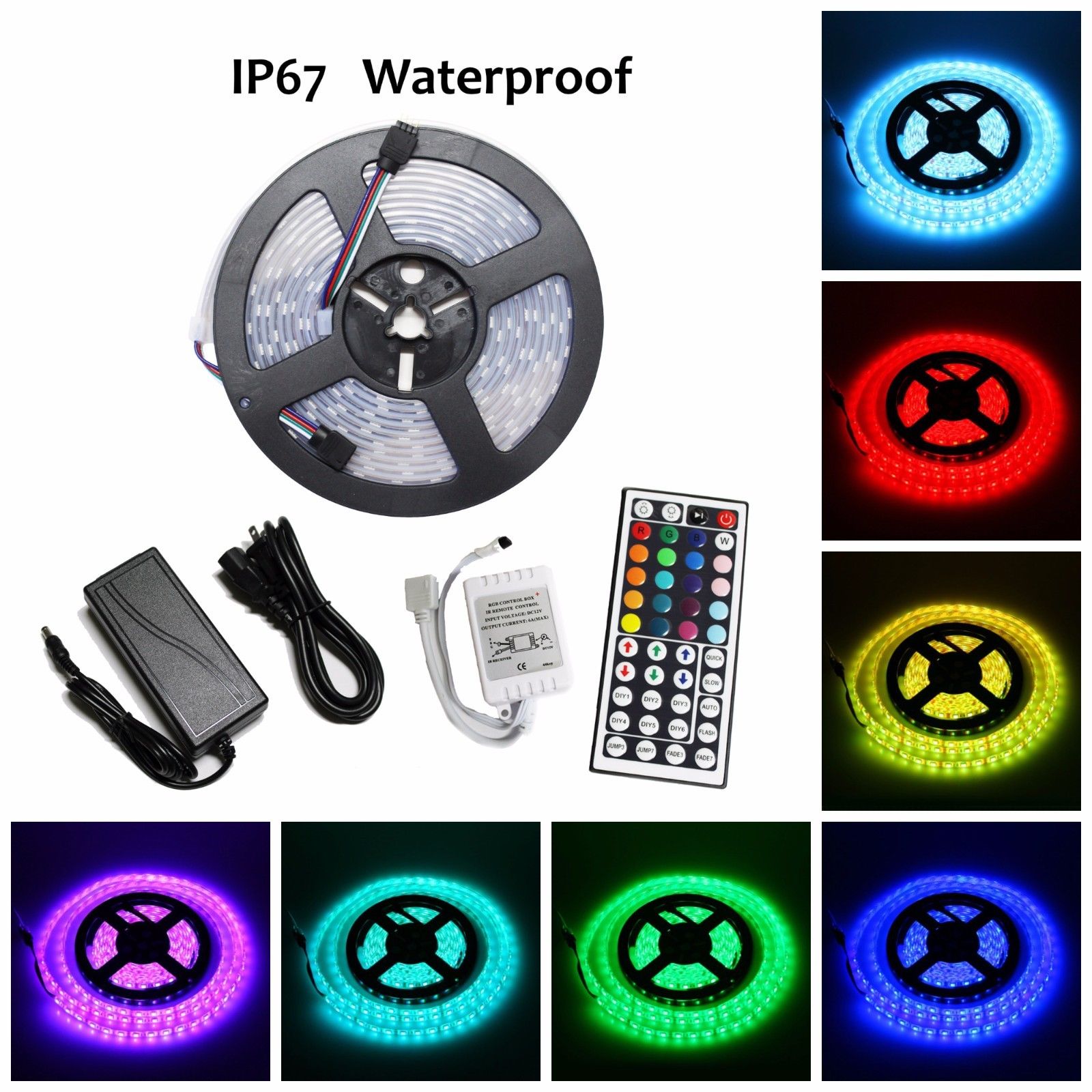 spænding bestå Lada 5M SMD RGB 5050 IP67 Waterproof 300 LED Strip Light 44 Key Remote 12V Power  Kit – LED 4 Everything